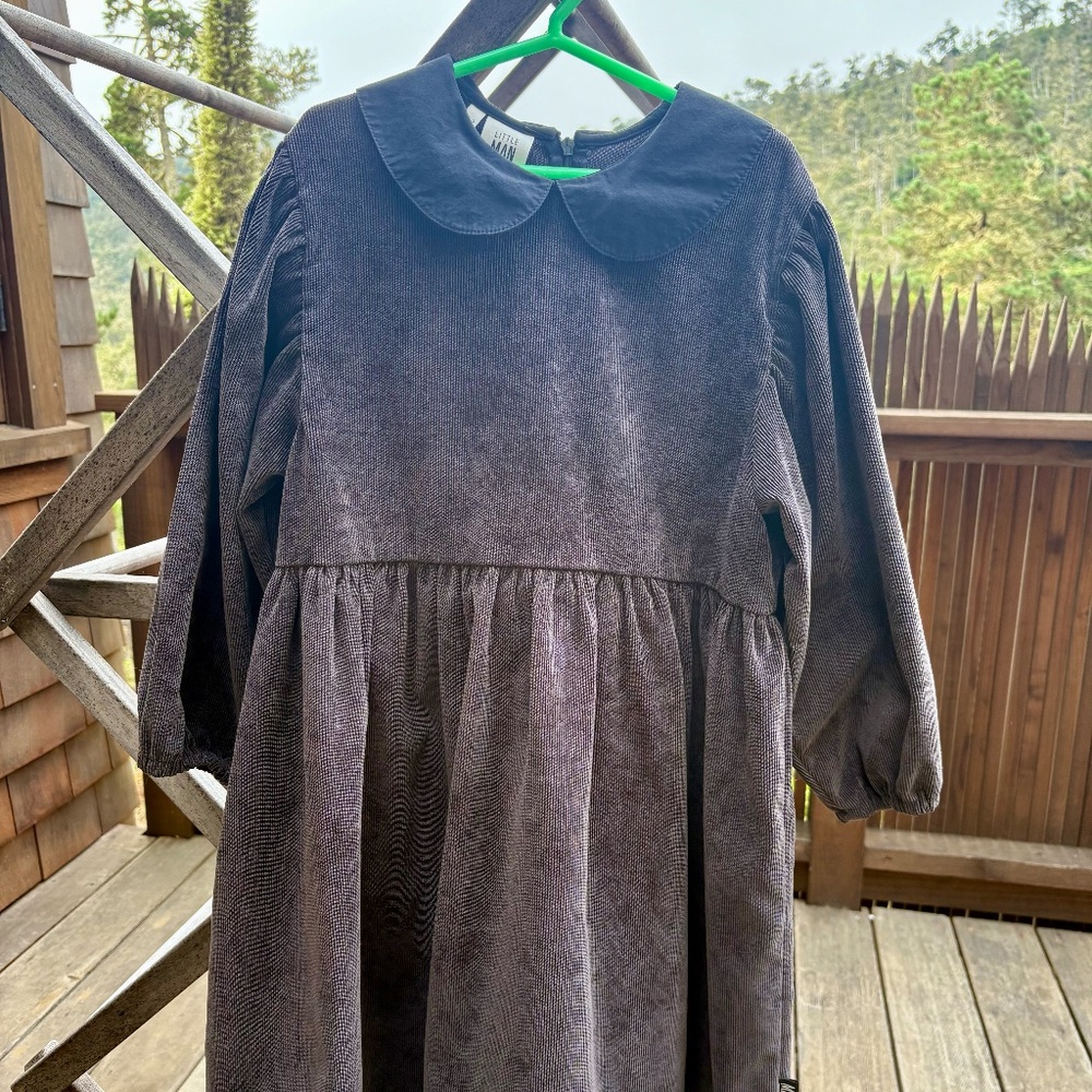 Girls corduroy organic cotton Peter Pan collar dress